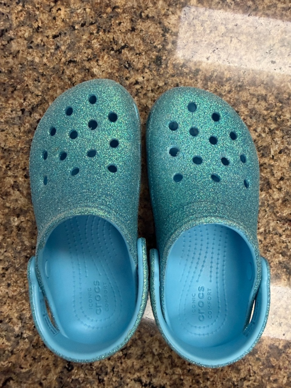 CROCS Kids Sparkle Clogs in Aqua Teal